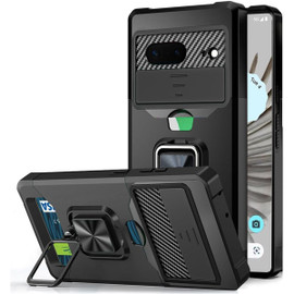 Military Grade All-In-One Ring Stand Card Case for Google Pixel 8 - Black