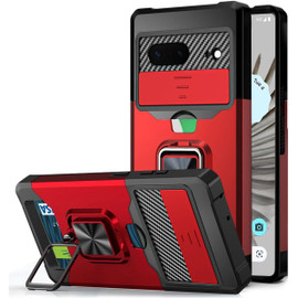 Military Grade All-In-One Ring Stand Card Case for Google Pixel 8 - Red