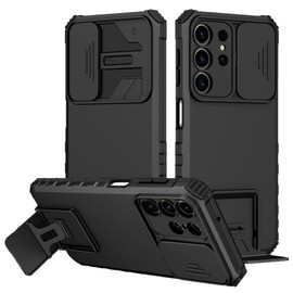 Military Grade Camera Privacy Cover Hybrid Case with Kickstand for Samsung Galaxy S24 Ultra - Black