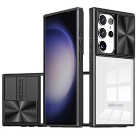 HD Transparent Case with Camera Privacy Cover for Samsung Galaxy S24 Ultra - Black