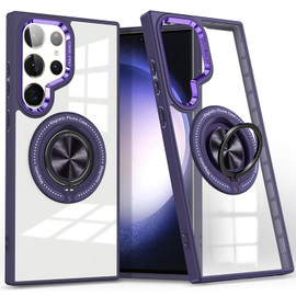 Tough Shield Crystal Case with MagSafe Magnetic Ring Holder for Samsung Galaxy S24 Ultra - Purple