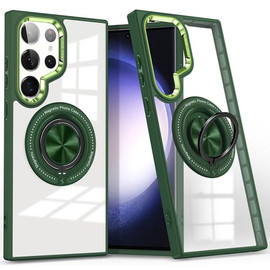 Tough Shield Crystal Case with MagSafe Magnetic Ring Holder for Samsung Galaxy S24 Ultra - Green