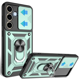 Military Grade Elite Series Hybrid Case with Ring Grip and Camera Lens Cover for Samsung Galaxy S24 - Green