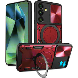Elite Series Hybrid Case with MagSafe Magnetic Ring Stand and Camera Lens Cover for Samsung Galaxy S24 - Red