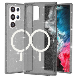 Crystal Glitter Fusion Case with MagSafe Magnetic Ring for Samsung Galaxy S24 Ultra - Smoke