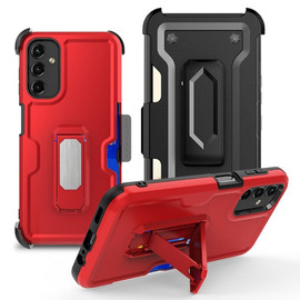 Military Grade Ultra Rugged Hybrid Kickstand Case with Card Slot and Belt Clip Holster for Samsung Galaxy A15 5G - Red