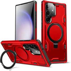 Military Grade Advanced Armor Case with MagSafe Magnetic Ring Stand for Samsung Galaxy S24 Ultra - Red