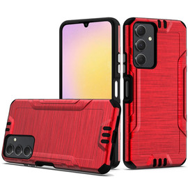 Military Grade Tough Brushed Metal Texture Hybrid Case for Samsung Galaxy A25 5G - Red