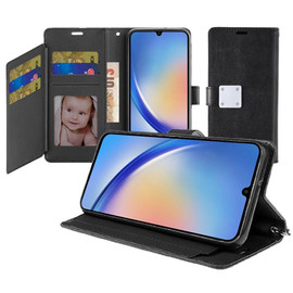 Essential Leather Wallet Stand Case for Samsung Galaxy A25 5G - Black