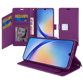 Essential Leather Wallet Stand Case for Samsung Galaxy A25 5G - Purple