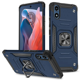 Military Grade Robust Series Dual Layer Hybrid Case with Ring Grip for Motorola Moto G Play 2024 - Blue