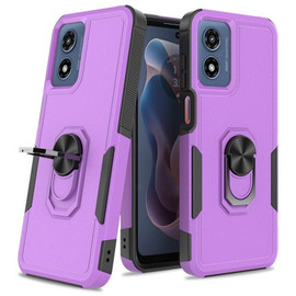 Military Grade TUFF Shockproof Hybrid Armor Case with Ring Grip for Motorola Moto G Play 2024 - Purple