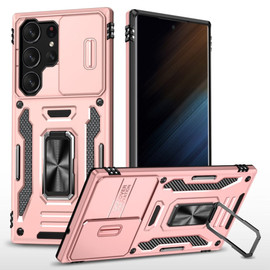 Military Grade Ring Holder Case with Camera Lens Cover for Samsung Galaxy S24 Ultra - Rose Gold