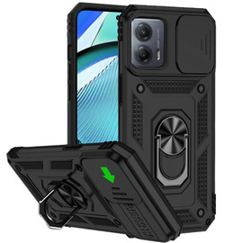 Military Grade Hybrid Case with Ring Grip and Camera Lens Protector for Motorola Moto G Power 5G 2024 - Black