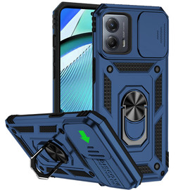 Military Grade Hybrid Case with Ring Grip and Camera Lens Protector for Motorola Moto G Power 5G 2024 - Blue