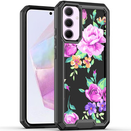 Military Grade TUFF Rank Hybrid Armor Case for Samsung Galaxy A35 5G - Tropical Romantic Colorful Roses Floral