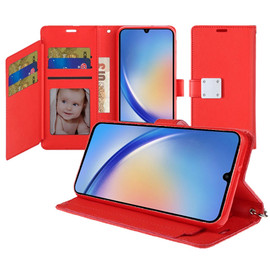 Essential Leather Wallet Stand Case for Samsung Galaxy A35 5G - Red