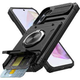 Military Grade All-In-One Ring Stand Case with Card Pocket for Samsung Galaxy A35 5G - Black