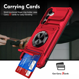 Military Grade All-In-One Ring Stand Case with Card Pocket for Samsung Galaxy A35 5G - Red