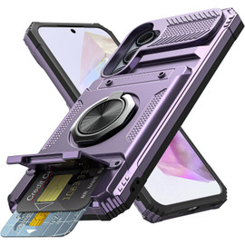 Military Grade All-In-One Ring Stand Case with Card Pocket for Samsung Galaxy A35 5G - Purple