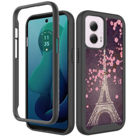 Military Grade Designer Hybrid Case for Motorola Moto G 5G 2024 - Eiffel Tower Paris Sakura Flowers