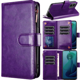 Leather Wallet Case with Zipper Pocket for Motorola Moto G 5G 2024 - Purple