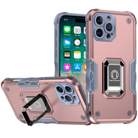 Military Grade Shockproof Hybrid Armor Case with Ring Grip for iPhone 16 Pro Max - Rose Gold