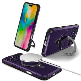 Hybrid Armor Case with MagSafe Ring Stand for iPhone 16 Pro Max - Purple