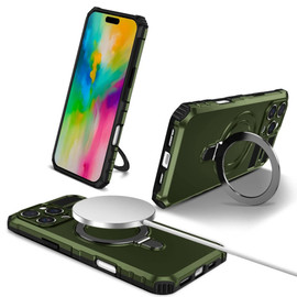 Hybrid Armor Case with MagSafe Ring Stand for iPhone 16 Pro Max - Green