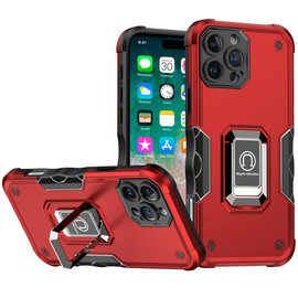 Military Grade Shockproof Hybrid Armor Case with Ring Grip for iPhone 16 Pro - Red