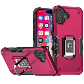 Military Grade Shockproof Hybrid Armor Case with Ring Grip for iPhone 16 - Hot Pink