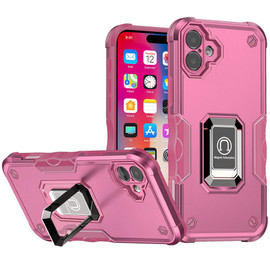 Military Grade Shockproof Hybrid Armor Case with Ring Grip for iPhone 16 - Pink