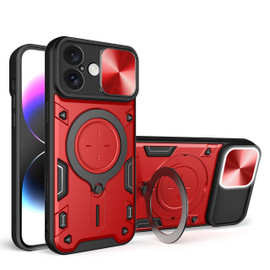 Superior Series Hybrid Case with MagSafe Ring Stand and Camera Lens Cover for iPhone 16 - Red