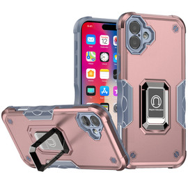 Military Grade Shockproof Hybrid Armor Case with Ring Grip for iPhone 16 Plus - Rose Gold