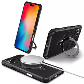 Hybrid Armor Case with MagSafe Ring Stand for iPhone 16 Plus - Black