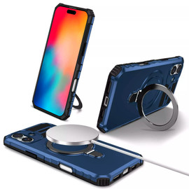Hybrid Armor Case with MagSafe Ring Stand for iPhone 16 Plus - Blue