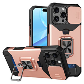 Military Grade All-In-One Ring Stand Card Case for iPhone 16 Pro Max - Rose Gold
