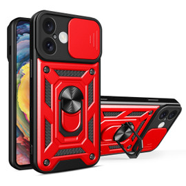 Superior Series Hybrid Case with Ring Grip and Camera Lens Cover for iPhone 16 - Red