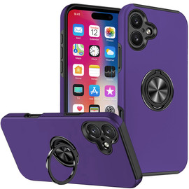 360 Rotating Ring Grip Hybrid Case for iPhone 16 - Dark Purple