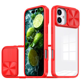 HD Transparent Case with Camera Privacy Cover for iPhone 16 - Red