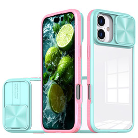 HD Transparent Case with Camera Privacy Cover for iPhone 16 - Pink Blue