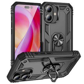 Military Grade Hybrid Case with Ring Grip for iPhone 16 - Black