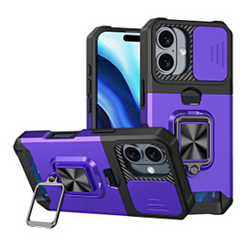 Military Grade All-In-One Ring Stand Card Case for iPhone 16 Plus - Purple