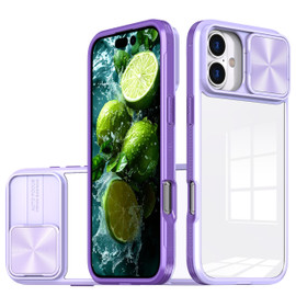 HD Transparent Case with Camera Privacy Cover for iPhone 16 Plus - Purple