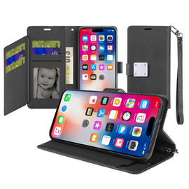 Extra Series Essential Leather Wallet Stand Case for iPhone 16 - Black