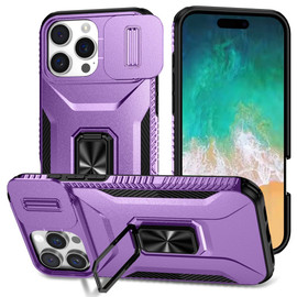 Combat Tough Series Ring Holder Case with Camera Lens Cover for iPhone 16 Pro - Purple