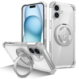 Vivid Hybrid MagSafe Case with Rotating Ring Stand for iPhone 16 - Clear