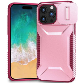 Combat Tough Series Hybrid Case with Camera Lens Cover for iPhone 16 Pro - Pink Burgundy