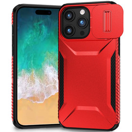 Combat Tough Series Hybrid Case with Camera Lens Cover for iPhone 16 Pro - Red