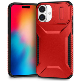 Combat Tough Series Hybrid Case with Camera Lens Cover for iPhone 16 Plus - Red